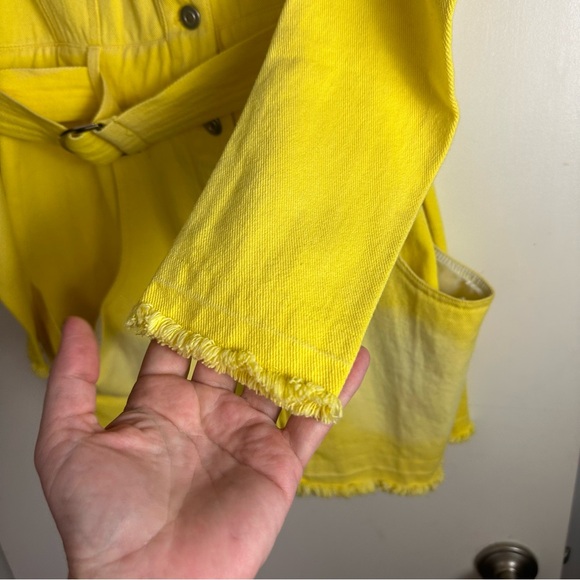 novan Yellow Ombre Dallas Puffy Shoulder Button Front Raw Hem Denim Dress NWT S - Picture 10 of 16